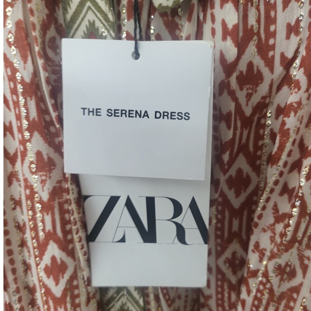 Zara Green/Rust & Gold Shiny Midi Serena Dress - Large - Picture 4 of 8